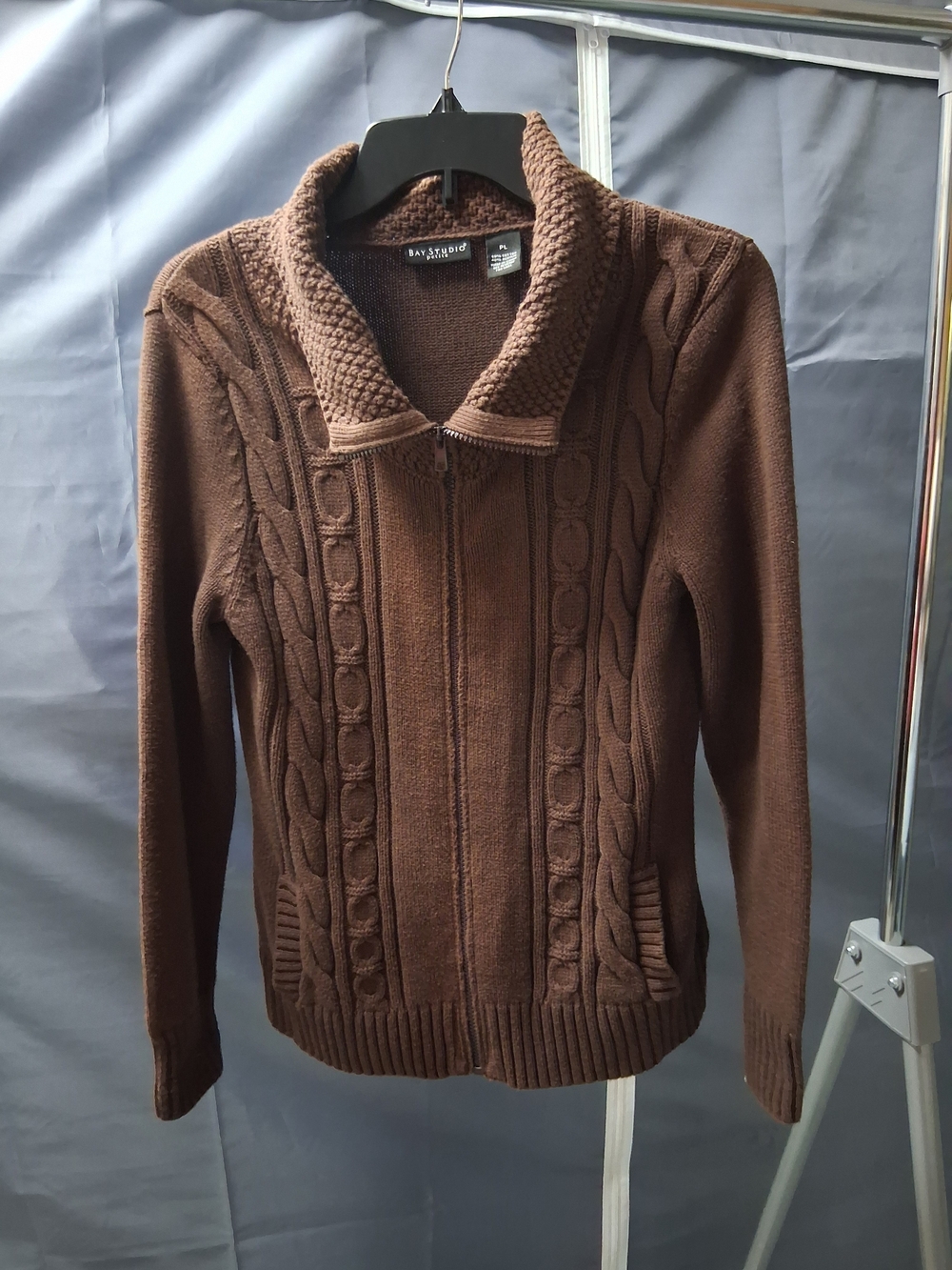 Bay Studio Chocolate Brown Cable Zip-Front Cardigan